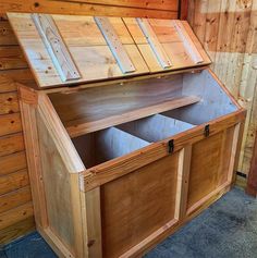 a large wooden chest sitting on top of a floor