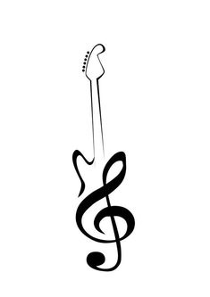 a musical note with a guitar in the background