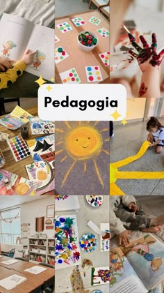 a collage of photos with children doing crafts and playing in the background text reads pedagoja