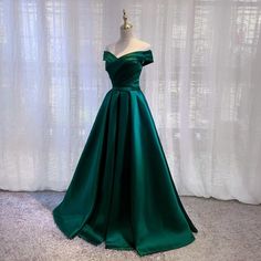 Green Satin Prom Dress, Emerald Green Prom Dress, Off Shoulder Evening Dress, Dress Elegant Long, Prom Dresses Elegant, A Line Evening Dress, Maxi Bridesmaid Dresses, Evening Dress Fashion, Green Prom Dress