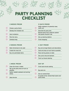 the party planning checklist is shown in green and pink