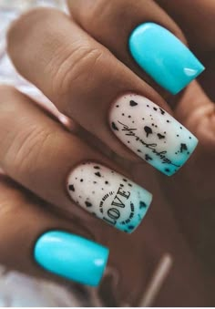 Unghie Nail Art, Teal Nails, Turquoise Nails, Cute Nail Art Designs, Short Nails Art, Her Nails, Rainbow Nails, Cute Nail Art, Dream Nails