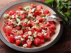 watermelon salad with feta cheese and mint