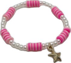 Pink Star-shaped Friendship Bracelets, Cute Pink Star-shaped Bracelets, Cute Pink Pearl Charm Jewelry, Pink Star-shaped Friendship Jewelry, Pink Star-shaped Jewelry For Friendship, Adjustable Pink Pearl Bracelet With Spacer Beads, Pink Star-shaped Beaded Bracelets, Playful Pink Jewelry With Star Charm, Pink Pearl Bracelet With Letter Beads