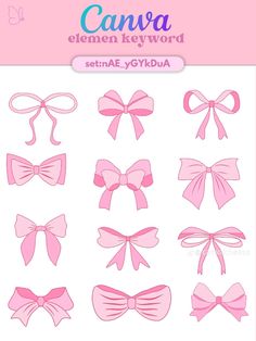 pink bows and ribbons are arranged on a white background