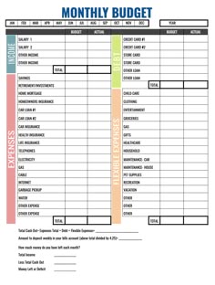 a printable budget sheet with the words, money and savings on it's side