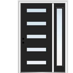 MMI Door Modern Black Front Door, Lowes Paint, Front Door With Sidelights, Door With Sidelights, Steel Front Door, Fiberglass Front Door, Modern Entrance, Prehung Doors, Modern Front Door