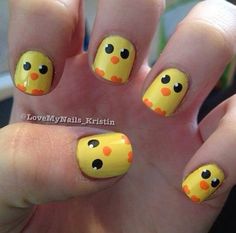 Peep nails! Beginner Nail Designs, Kids Nail Designs, Self Nail, Yellow Nail Art, Star Nail Art, Festive Nail Art, Cute Nail Art Designs, Easter Nails