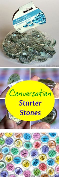 several different images with the words conversation, starter stones and money in it's center