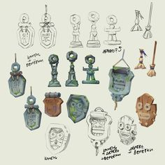 some drawings of different items from the video game overwatching them all in one place