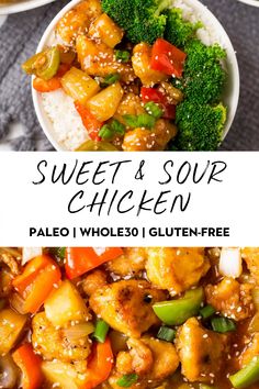 sweet and sour chicken with vegetables in a bowl