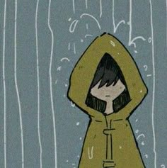 a drawing of a person in a raincoat