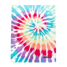 a tie - dyed towel with the word justice on it