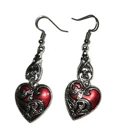 "BOHEMIAN RED HEARTS Wire Earrings Jewelry Set Measurement from wire ball is 1 3/4\" long! Made from quality Metal, Enamel and Wire!  *Earrings are NOT Hypoallergenic but Nickle Free 100% Satisfaction Guarantee!" Red Metal Dangle Earrings, Gothic Dangle Earrings For Valentine's Day, Red Dangle Earrings With Heart Charm, Red Sterling Silver Dangle Heart Earrings, Red Gothic Earrings, Accessories Png, Red Heart-shaped Metal Earrings, Earring Png, Png Outfits