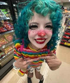 Clown Outfit Inspiration, Girly Clown Costume, Clown Accessories Diy, Rainbow Clown, Clown Clothing Aesthetic, Retro Clown, Girl Clown, Goth Clown Aesthetic, Cowboy Clown