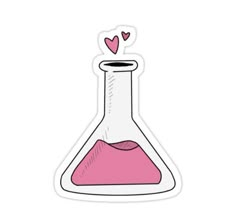 a pink flask sticker with hearts floating out of it's top and bottom