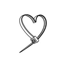 a black and white drawing of a heart with a pair of scissors