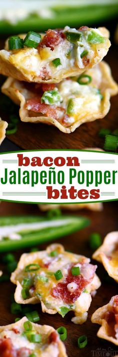 bacon jalapeno popper bites are stacked on top of each other with green beans