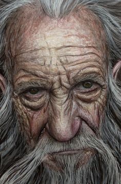 an old man's face with wrinkles and facial hair is shown in this painting