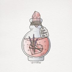 a drawing of a bottle with flowers in it and a tag that says, i love you now