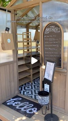 an outdoor sauna is shown with the words, little house bread co on it