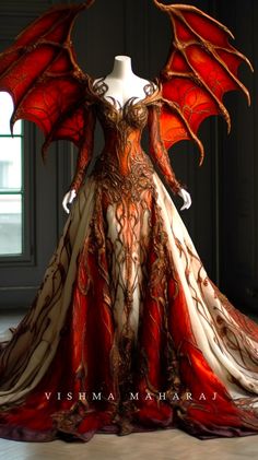 Unholy Union Gown by Vishma Maharaj Steampunk Gown, Vishma Maharaj, Dresses With Wings Gowns, Dragon Gown, Dragon Clothes, Fantasy Gowns Warriors Dragon, Dragon Outfit, Fantasy Wedding Dress Faeries Dragon, Dragon Dress