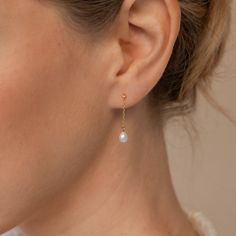 Pearl Drop Earrings by Caitlyn Minimalist Dainty Diamond - Etsy Pearl Earrings Elegant, Gold Drop Earrings For Bridesmaids, Caitlyn Minimalist, Wedding Day Earrings, Diamond Stud Earring, Pearl Collection, November 2, Dangly Earrings, Pearl Earrings Dangle