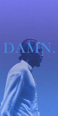 a man standing in front of a blue background with the word damn written on it