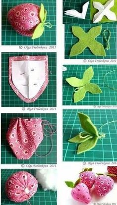 the instructions for how to make an origami strawberry with leaves and flowers on it