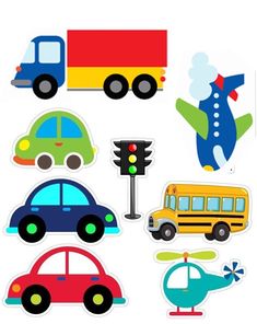 various stickers depicting different types of vehicles