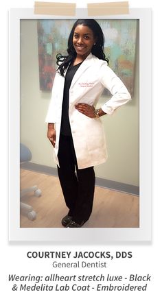 a woman standing in front of a painting with the caption'journey jacks, dds general dentist