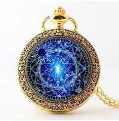 Fantasy Pocket Watch, Gold Pocket Watch, Magic Gift, Pocket Watch Necklace, Magic Symbols, Blue Magic, Pocket Watch Antique, Vintage Pocket Watch, Magical Jewelry