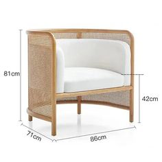 an image of a chair with measurements for the seat and back side, shown in white fabric