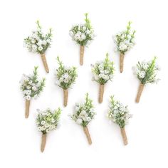 PRICES MAY VARY. 50% Foam, 50% Silk Size: 2.7 inch(L) x 4.7 inch(H);Diameter of the bud rose:1.7 inch. Materials:The boutonniere for men wedding is made of what appears to be silk baby‘s breath, decorated with greenery, and tied at the end with twine. Comes with 10 pins. Set of 10 boutonnieres may fit the number of grooms.Perfect for weddings with large numbers of people, reserve decorations for your family and intimate guests! Pre-made & Convenient: The boutonniere for men will never wilt and r Entourage Bouquet, Flower Party Decorations, Diy Natal, French Country Wedding, Boutonnieres Prom, White Boutonniere, Groomsmen Boutonniere, Dusty Rose Wedding, Baby Breath