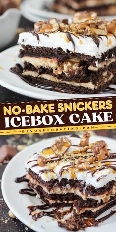 no - bake snickkers icebox cake on a plate