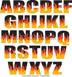 an alphabet with flames on it and the letters are in different colors, but there is also