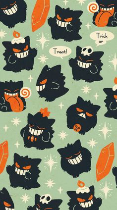 an image of many different faces on a green background with words that say trick or treat