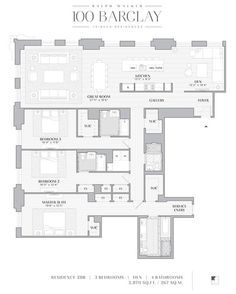 the floor plan for an apartment at 100 barclayy