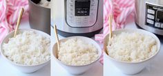 three pictures show how to make rice in the instant pot