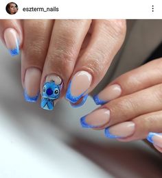 Stitch Nail Ideas, Gel Nails Disney, Stitch Nails Disney, Nail Art Stitch, Disney Gel Nails, Animation Nails, Cowboy Nails