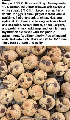 chocolate chip cookies cooling on a rack with text describing how to bake them in the oven