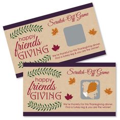 two coupons for friends giving with autumn leaves