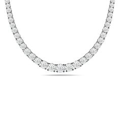 Here is a fine pick for a diamond necklace that boasts extra glitz. This eternity necklace or tennis necklace features a sparkling line of diamonds, each secured by four prongs. The diamonds gently graduate in size all the way up to the clasp. Eternity Necklace, Diamond Tennis Necklace, Tennis Necklace, All The Way Up, Diamond Necklace, The Way, Tennis, Lab, Diamonds