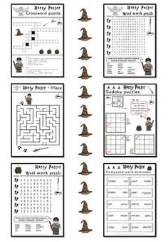 the harry potter worksheet is shown in several different styles and colors, including one with