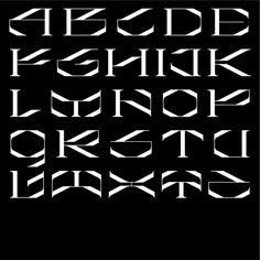 the letters are white on black and have different font styles for each letter, including one that appears to be capital