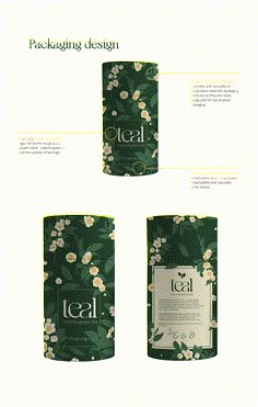 the packaging design for tea is shown in green and white flowers