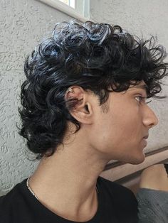 Mullet With Wavy Hair, Men’s Thick Wavy Hair, Eager Haircut, Men Curly Wolfcut, 2b Mens Hairstyles, Male Hair Aesthetic, Mod Curly Haircut, 2a Hairstyles Men, Wolf Cuts Curly Hair