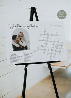 a crossword puzzle board with an image of a man and woman hugging each other