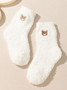 1pair Kids' Cute Cartoon Bear Embroidered Warm Floor Socks - A Must For Autumn And Winter White    Fabric Animal  Medium Stretch  Baby & Kids' Socks & Tights, size features are:Bust: ,Length: ,Sleeve Length: Vogue Kids, Teddy Hoodie, Cute Cartoon Bear, Girls Sleepwear, Fuzzy Socks, Cartoon Bear, Fabric Animals, Bear Cartoon, Kids Socks