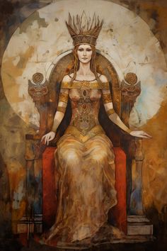 a painting of a woman sitting on a throne